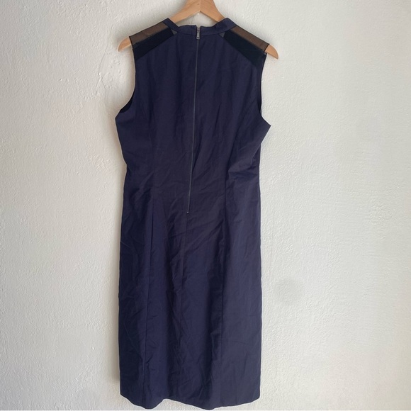 Elie Tahari Navy Sleeveless Midi Dress with mesh shoulders - Picture 7 of 8
